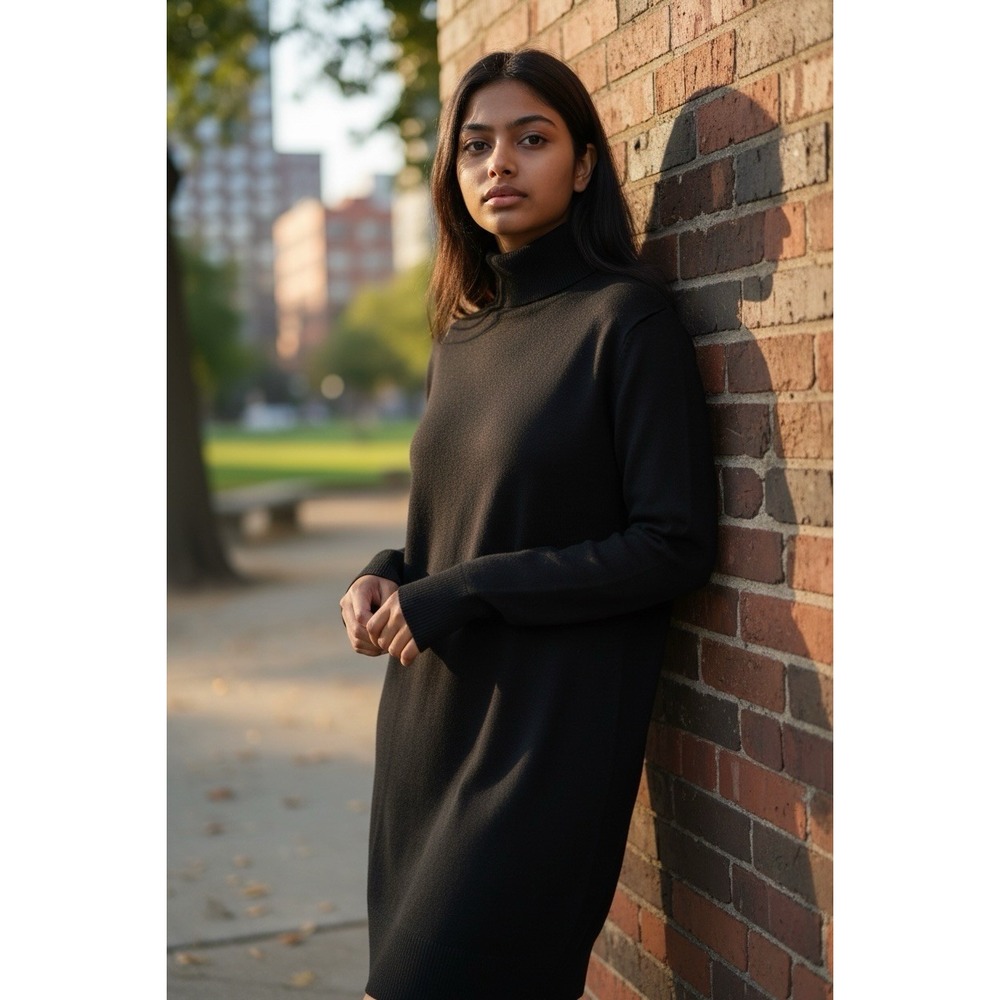 EVERLANE Cashmere Turtleneck Sweater Dress Black Small New W/Tag Retail $165 - Picture 1 of 10